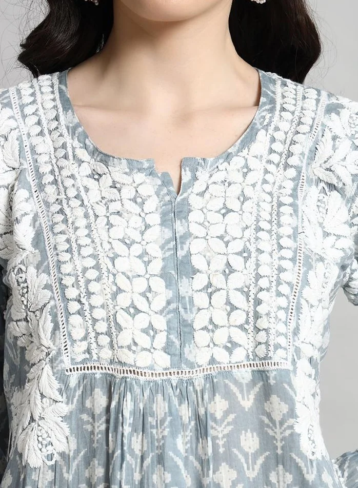 Alaya Hand Embroidered Chikankari Printed Mulmul Cotton Co-Ord Set for Women-AL4055