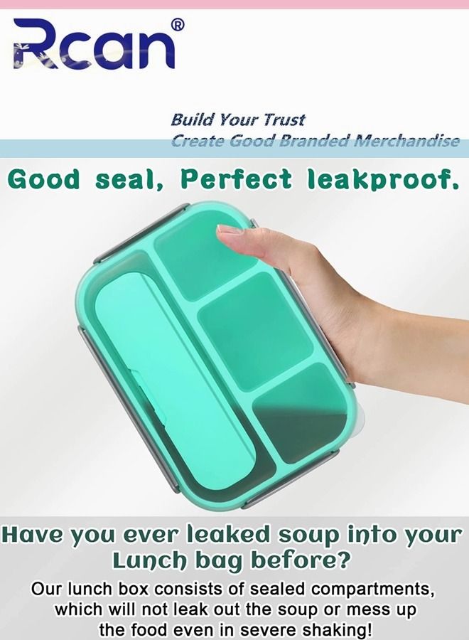 Rcan 4 Compartment Bento Box Set With Cutlery Fashion Durable Plastic Sealed Insulated Leakproof Lunch Box For Kids Adults  - Image 5