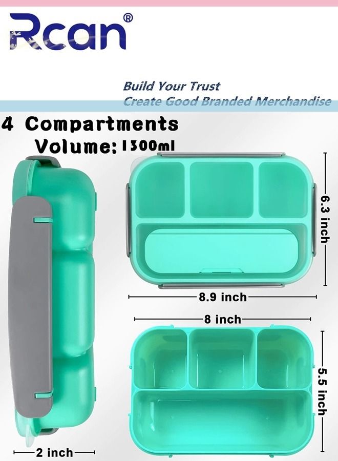 Rcan 4 Compartment Bento Box Set With Cutlery Fashion Durable Plastic Sealed Insulated Leakproof Lunch Box For Kids Adults  - Image 3