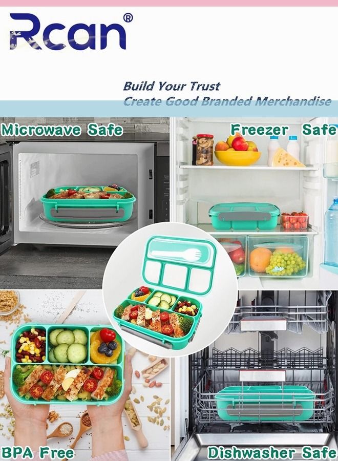 Rcan 4 Compartment Bento Box Set With Cutlery Fashion Durable Plastic Sealed Insulated Leakproof Lunch Box For Kids Adults  - Image 4