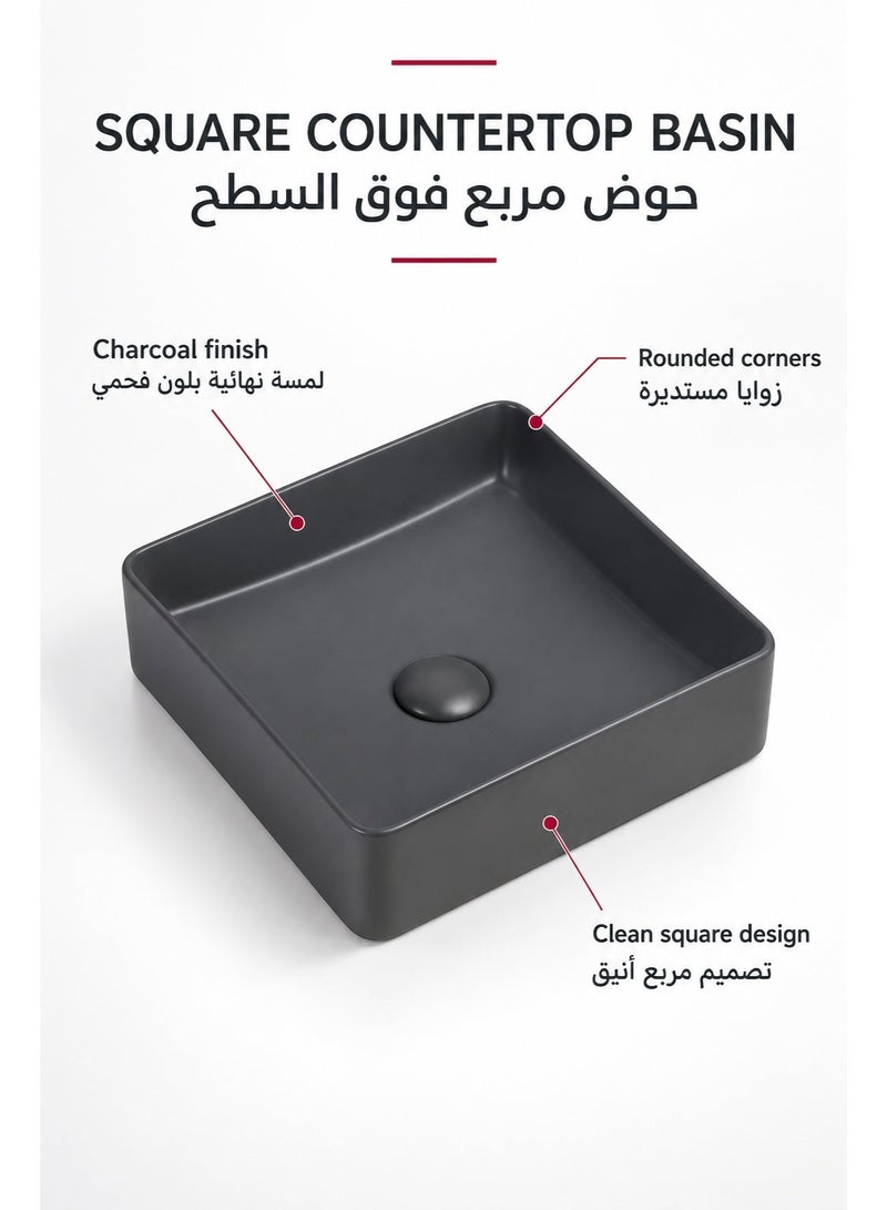 بيور حوض PURE رخامي مربع أسود، مغسلة سطحية، حجر طبيعي، تصميم فاخر للحمام - Image 3
