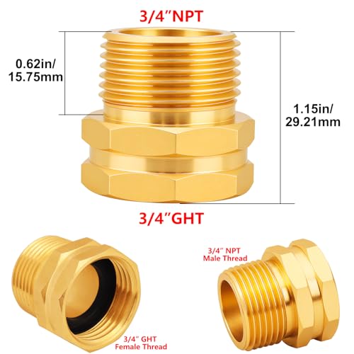 YELUN Brass Pipe to Garden Hose Adapter Connect 34 GHT Female x 34 NPT male Connector GHT to NPT Adapter Brass Fitting10PCS - Image 3