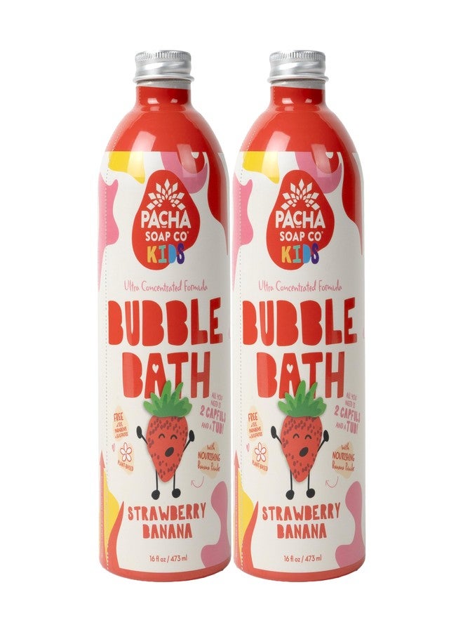Pacha Soap Co. Kids Bubble Bath, Strawberry Banana, 2 Pack - Make Bathtime Fun & Squeaky Clean, Ultra-Concentrated, Foaming, Plant-Based, Vitamin Rich, Non-Toxic, Tear-Free, Recyclable - Image 1