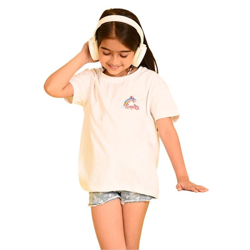 Nusyl Girls Oversized Half Sleeves T-Shirt for Kids | Cute Printed Casual Wear | Soft Cotton Blend | Relaxed Fit | 2-16 Years | White - Image 1