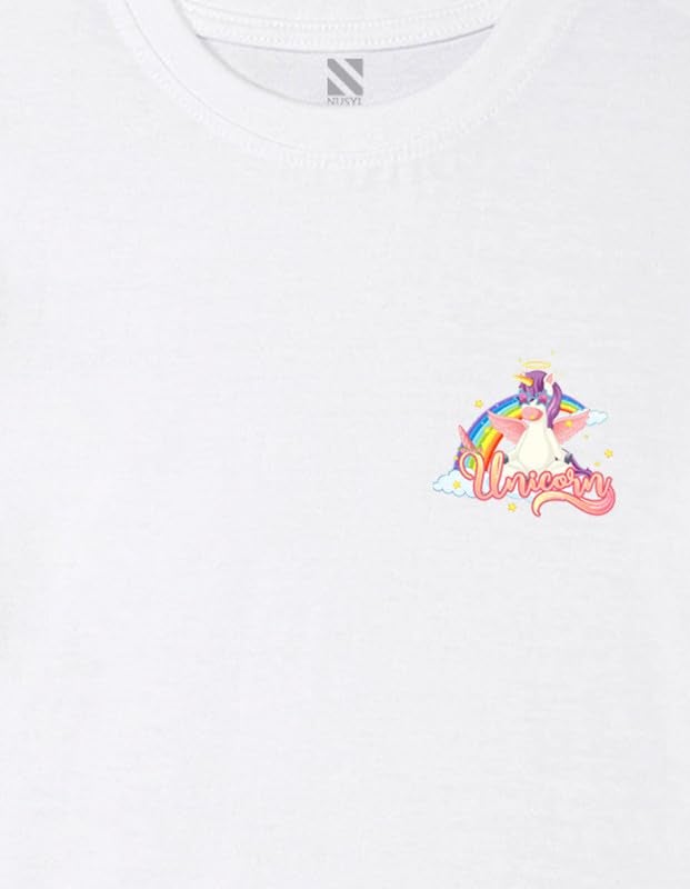 Nusyl Girls Oversized Half Sleeves T-Shirt for Kids | Cute Printed Casual Wear | Soft Cotton Blend | Relaxed Fit | 2-16 Years | White - Image 3