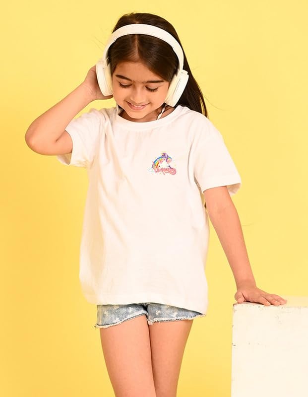 Nusyl Girls Oversized Half Sleeves T-Shirt for Kids | Cute Printed Casual Wear | Soft Cotton Blend | Relaxed Fit | 2-16 Years | White - Image 5