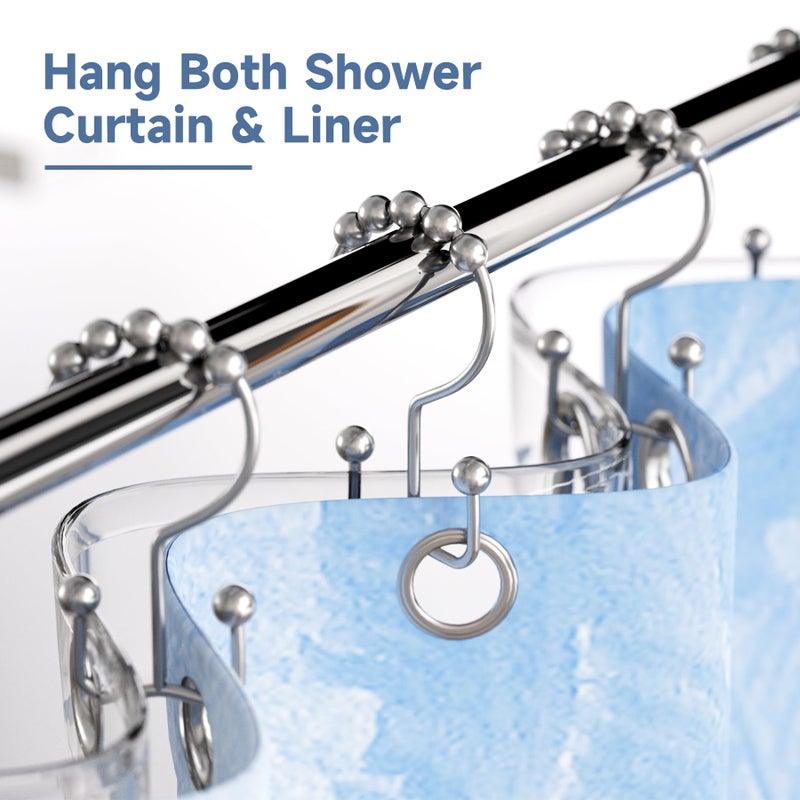 Titanker Shower Curtain Hooks Rings, Rust-Resistant Metal Double Glide Shower Hooks for Bathroom Shower Rods Curtains, Set of 12 Hooks - Chrome - Image 2