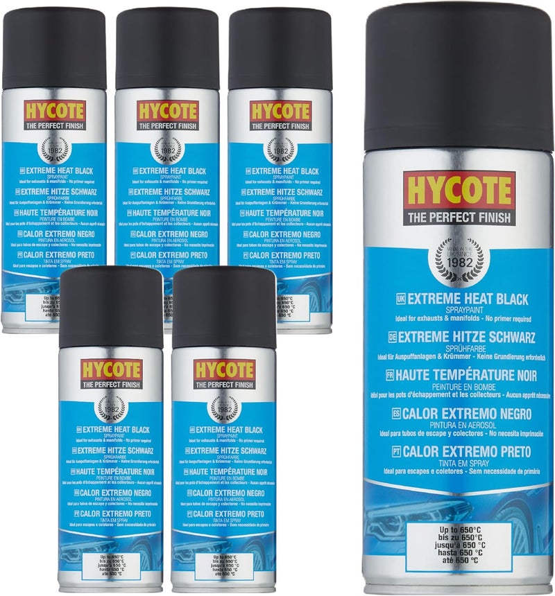 Hycote طلاء رذاذ عالي الحرارة، أسود 400 مل (عبوة من 6) – مقاوم للحرارة حتى 650°C – تشطيب غير لامع للأنابيب، الشوايات، المجمعات والمزيد – ذاتي التمهيد، متين، مقاوم للبنزين والزيوت، 13.5 أونصة - Image 1