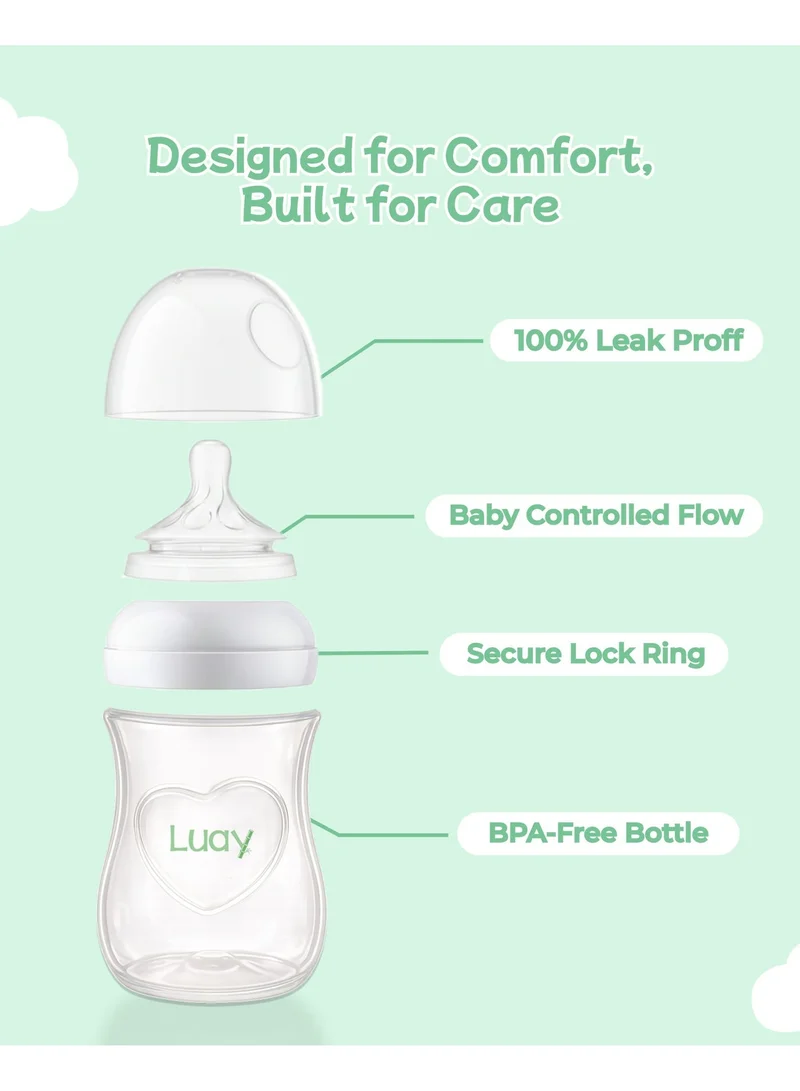 Luay Pack Of 2 Baby Feeding Bottle 260ml Pack of 2| Anti-Colic Plastic Milk Bottle for Newborn & Infants|Soft Silicone Nipple  | Best Price UAE