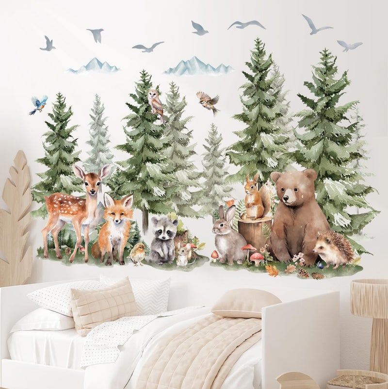 DECOWALL SG4-2422 Large Pine Trees and Forest Animals Wall Decal Stickers Mountain Bear Fox Peel and Stick Wall Art Decals for Kids Room Baby Nursery Woodland Wallpaper Living Bedroom - Image 3