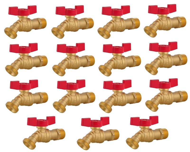 LD Valve- Male Hose Bibb 1/2" MIP X 3/4" MHT For Garden Watering,1/4 Turn Shut Off Hose Bib with T-Handle (15-Pack) - Image 1