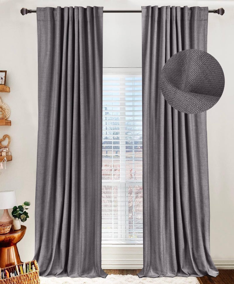100% Blackout Shield Linen Blackout Curtains for Bedroom 84 Inches Long Back Tab/Rod Pocket Living Room Drapes Thermal Insulated Textured Blackout Curtains 2 Panels Set 50"" W x 84"" L Darkgray - Image 1
