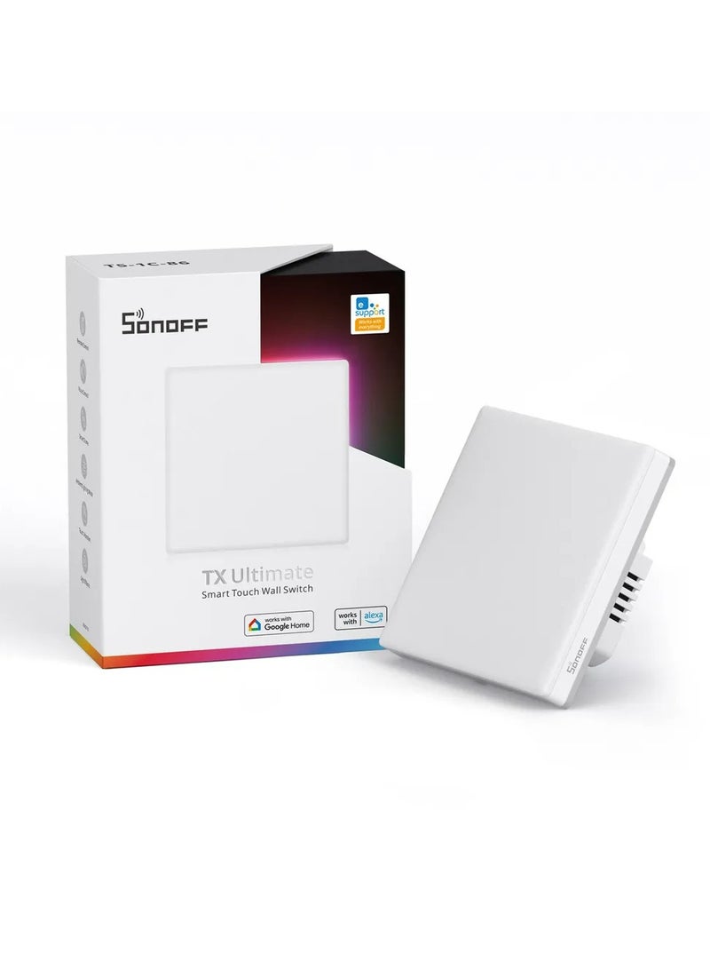 SONOFF TX Ultimate 1 gang Smart RGB Touch Wall Switch, Full touch access, Automation control, Voice control, Smart two way control, Replaceable switch cover, Works with Alexa & Google Home, White - Image 1