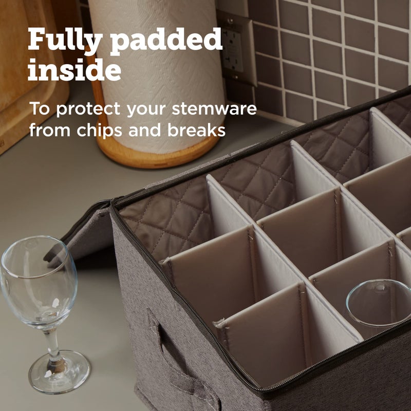 storageLAB Wine Glass Storage Containers, Hard Shell Organizer for Stemware and Glassware Sets, Stackable Wine Glass Storage Box with Dividers for Kitchen and Moving Supplies - 1 Pack, Gray - Image 5