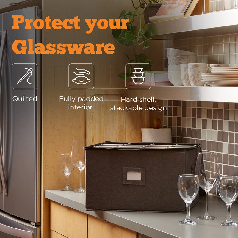 storageLAB Wine Glass Storage Containers, Hard Shell Organizer for Stemware and Glassware Sets, Stackable Wine Glass Storage Box with Dividers for Kitchen and Moving Supplies - 1 Pack, Gray - Image 2