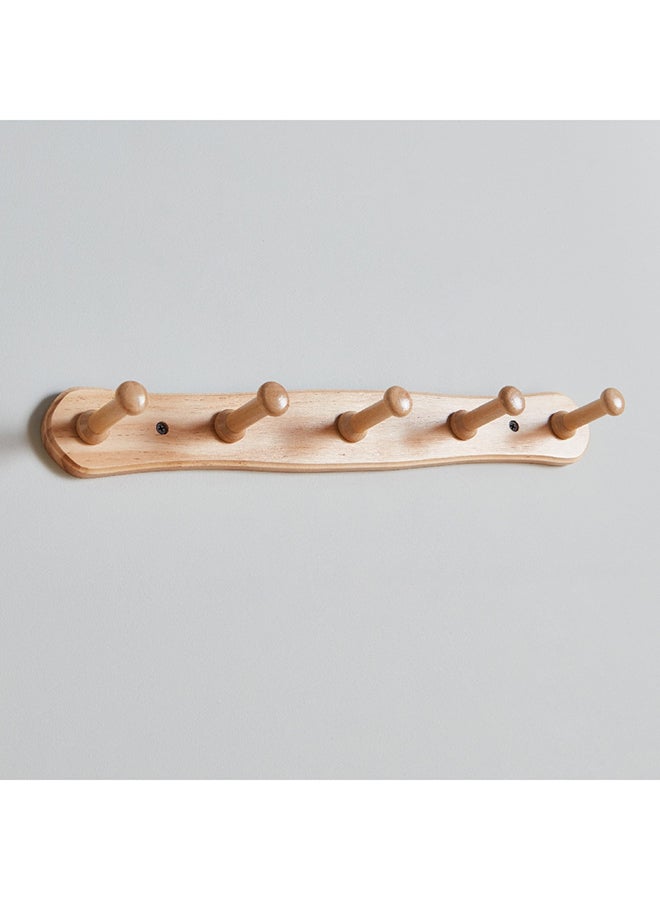 Home Box Natura Wooden 5-Peg Wall Mounted Hook Rack 46 x 5.8 x 8 cm - Image 2