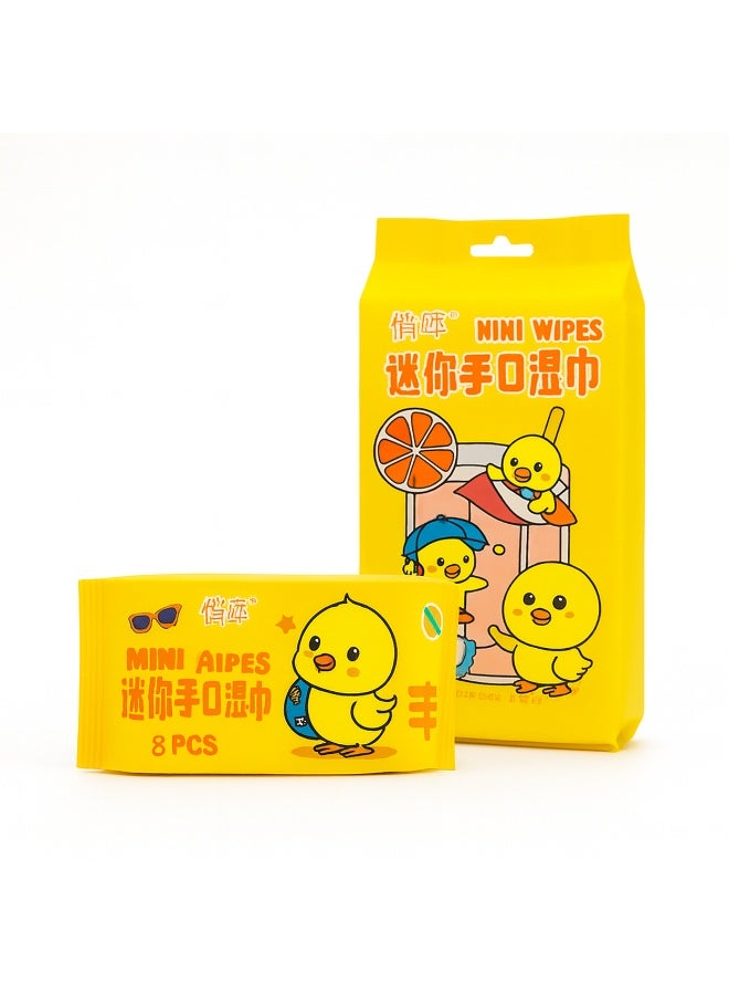 مناديل مبللة صغيرة للاستخدام اليومي – باك كبير يحتوي على 8 أكياس × 8 مناديل (إجمالي 64 منديل) لليد والفم، حجم جيب محمول، إغلاق محكم للحفاظ على الرطوبة، مناسبة للرحلات والسيارة والمدرسة - Image 1