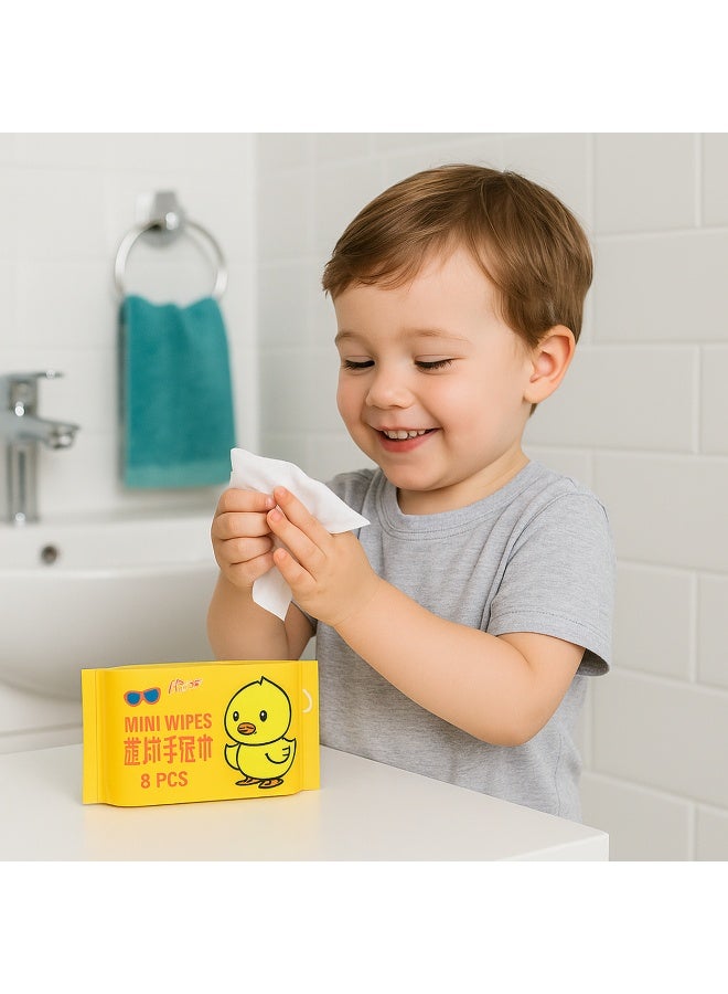 مناديل مبللة صغيرة للاستخدام اليومي – باك كبير يحتوي على 8 أكياس × 8 مناديل (إجمالي 64 منديل) لليد والفم، حجم جيب محمول، إغلاق محكم للحفاظ على الرطوبة، مناسبة للرحلات والسيارة والمدرسة - Image 3