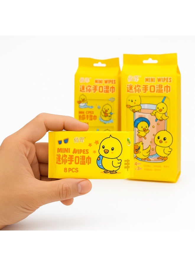 مناديل مبللة صغيرة للاستخدام اليومي – باك كبير يحتوي على 8 أكياس × 8 مناديل (إجمالي 64 منديل) لليد والفم، حجم جيب محمول، إغلاق محكم للحفاظ على الرطوبة، مناسبة للرحلات والسيارة والمدرسة - Image 4