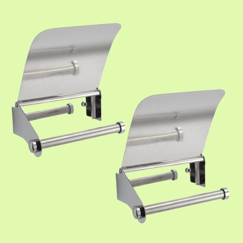 MLD MLD TPSH007 Stainless Steel Toilet Tissue Roll Holder Paper Stand Dispenser Wall Mounted Toilet Paper Holder Bathroom Tissue Towel Accessory (Material- Stainless Steel, Silver) Pack of -2