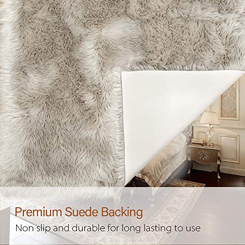 LOCHAS Soft Fluffy Faux Fur Rugs for Bedroom Bedside Rug 3x5 Feet, Washable, Furry Sheepskin Area Rug for Living Room Girls Room, Luxury Shag Carpet Home Decor, Beige - Image 3