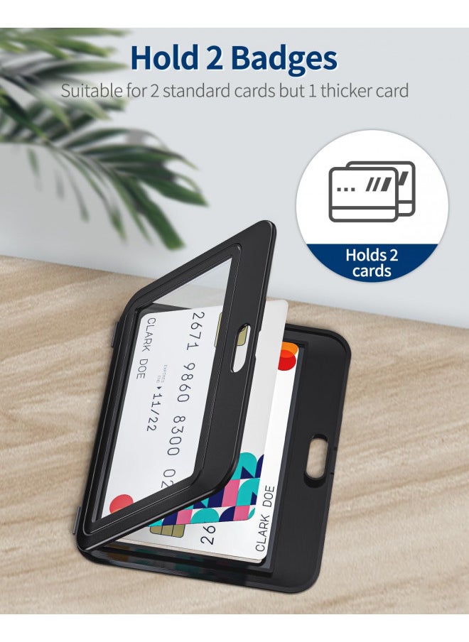 Uniclife Uniclife 3 Pack ID Badge Holder with Double-Sided Windows Horizontal Hard Plastic Case Black Card Protector Pouch for Office School ID Credit Cards Proximity Key Cards Drivers Licenses and Passes  - Image 2