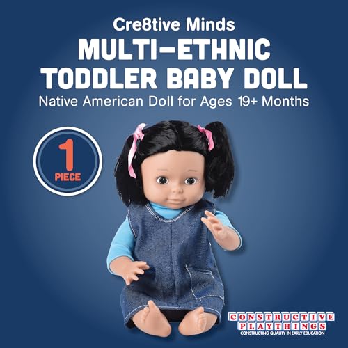 Constructive Playthings Cre8tive Minds MultiEthnic Toddler Baby Doll with Moveable Limbs Denim Dress Native American Doll for Girls and Boys Ages 19 Months - Image 5