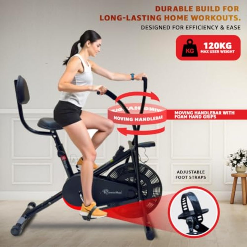 Dual Action Air Bike/Exercise Bike for Home Gym Cycle for Workout With Adjustable Cushioned Seat Non-Slip Pedals Moving Handles Black Gym Bike, Max user weight 120 KG - Image 5
