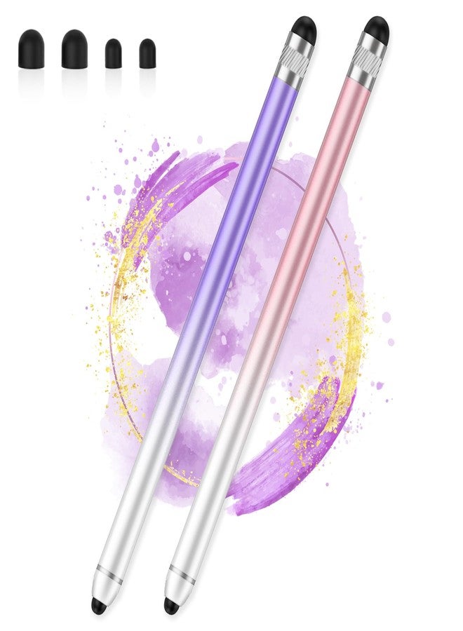 AmberVec Stylus Pen for Touchscreen, Dual-end High Sensitivity Capacitive Stylus Pen for iPhone/iPad/Android/Samsung/Computer/Tablets, AmberVec Universal Stylists Pens for Touch Screens, 2 Pack-Pink, Purple - Image 1
