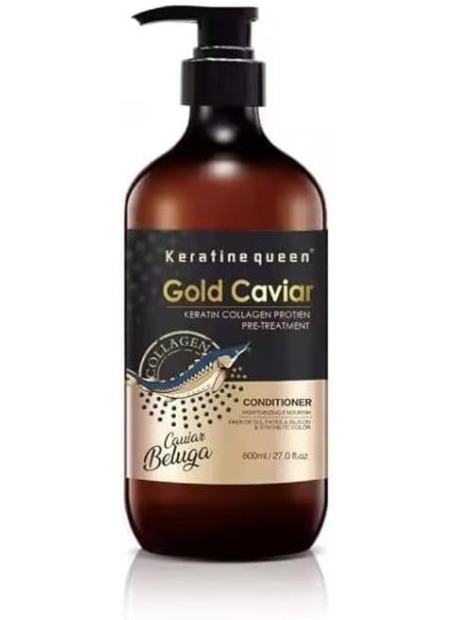 Keratine Queen Gold Caviar Hair Care Set, Shampoo, Conditioner, Mask and Serum with Keratin Collagen, 4 Pieces - Image 4