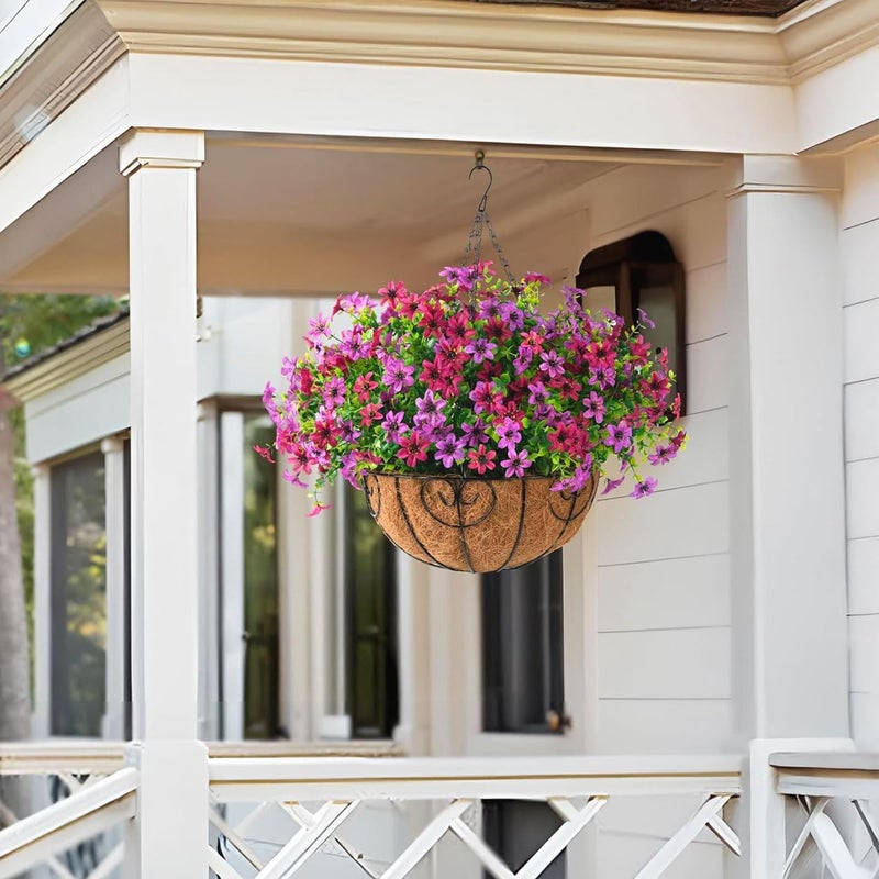ZFProcess Artificial Flowers Hanging Baskets, 12 Bundles Faux Flowers Outdoor Hanging Basket Spring Summer Decoration, Fake Hanging Flowers Plants for Porch Patio Balcony Home Yard Decor(Light Purple Red) - Image 3