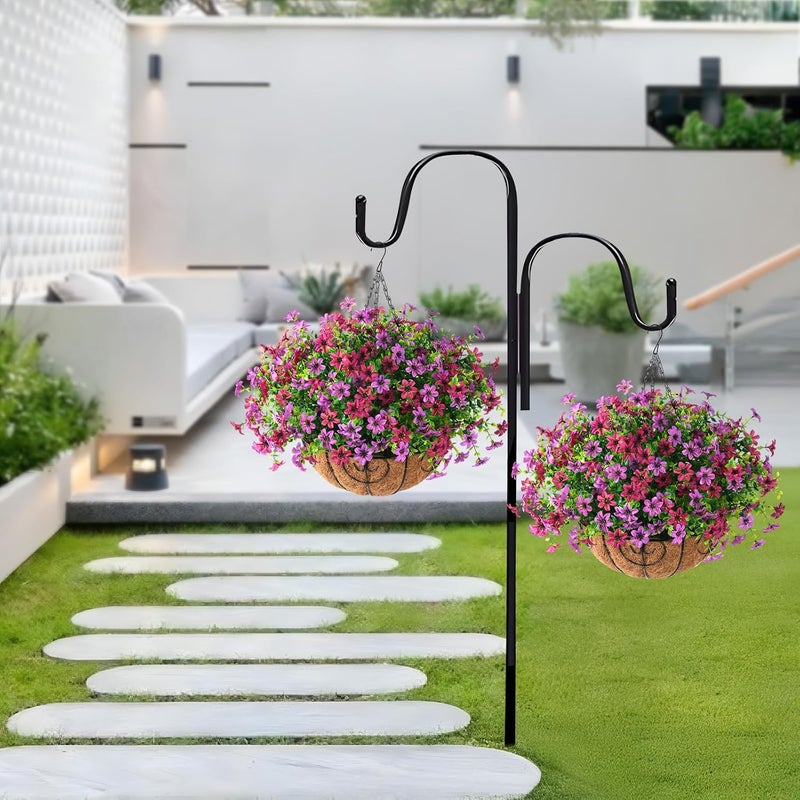 ZFProcess Artificial Flowers Hanging Baskets, 12 Bundles Faux Flowers Outdoor Hanging Basket Spring Summer Decoration, Fake Hanging Flowers Plants for Porch Patio Balcony Home Yard Decor(Light Purple Red) - Image 4