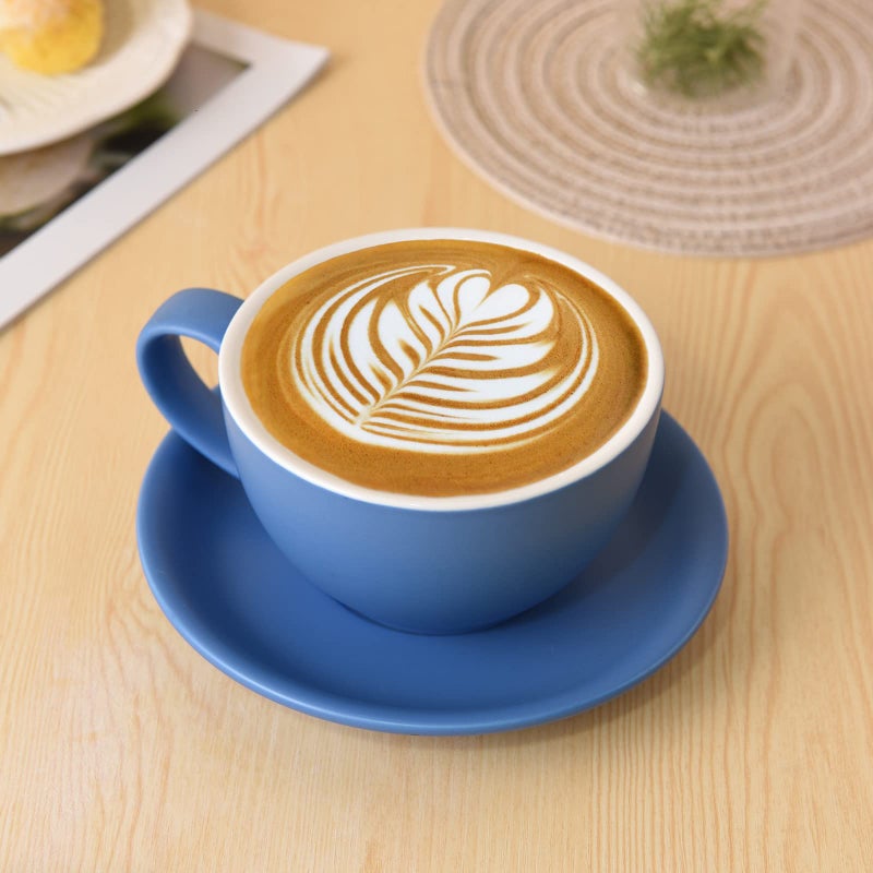 Yundu Ceramics Latte Cup and Saucer - 10 oz for Cappuccino,Tea,Cafe Mocha, Set of 4,Matte Mixed Color - Image 2