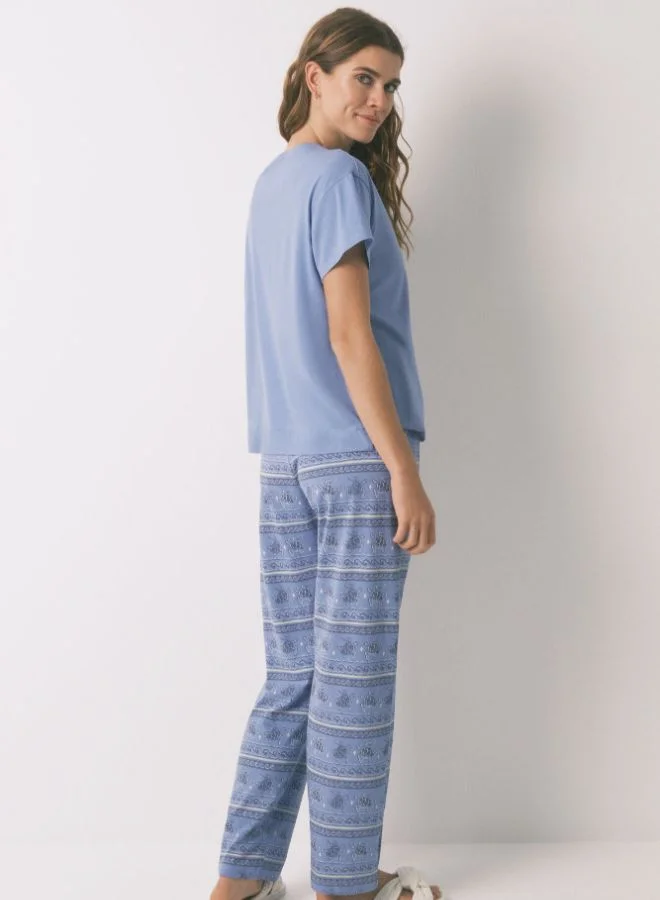 ومن سيكريت بيجاما طويلة بأكمام قصيرة بأكمام طويلة من القطن الأزرق