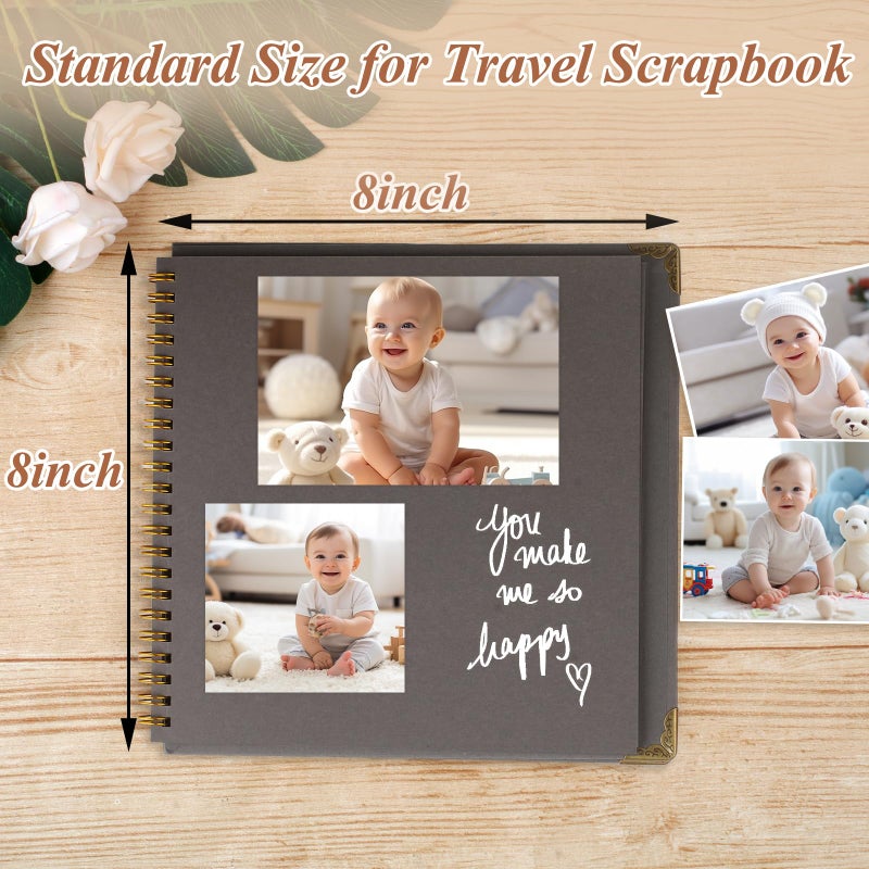 Joyberg Scrapbook 80 Pages, Scrapbooking Supplies 8 x 8 In, Scrapbook Album Suitable for Album Memory Book Wedding, Anniversary Family, DIY Craft Projects (Gray) - Image 3