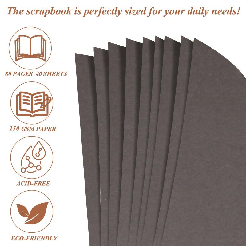 Joyberg Scrapbook 80 Pages, Scrapbooking Supplies 8 x 8 In, Scrapbook Album Suitable for Album Memory Book Wedding, Anniversary Family, DIY Craft Projects (Gray) - Image 5