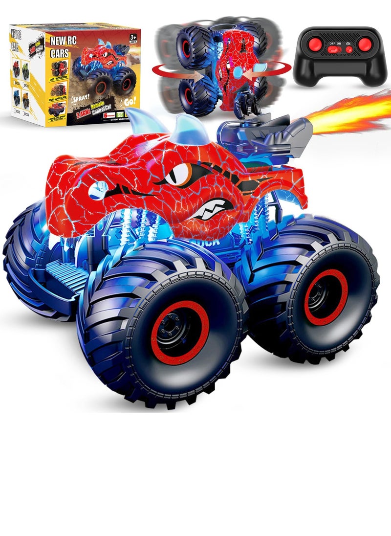 Excefore Remote Control Monster Trucks, 2.4 GHz High-Speed RC Dinosaur Car & 360°Stunt 2 Rechargeable Batteries，Dinosaur Toys for Kids 3 4 5 6 7 8 (Red)  - Image 1