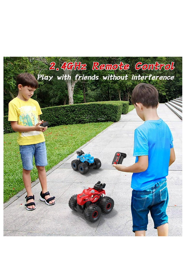 Excefore Remote Control Monster Trucks, 2.4 GHz High-Speed RC Dinosaur Car & 360°Stunt 2 Rechargeable Batteries，Dinosaur Toys for Kids 3 4 5 6 7 8 (Red)  - Image 4