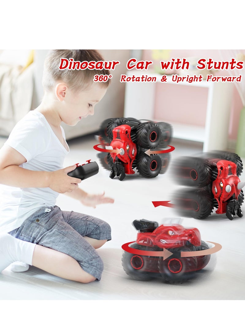 Excefore Remote Control Monster Trucks, 2.4 GHz High-Speed RC Dinosaur Car & 360°Stunt 2 Rechargeable Batteries，Dinosaur Toys for Kids 3 4 5 6 7 8 (Red)  - Image 3