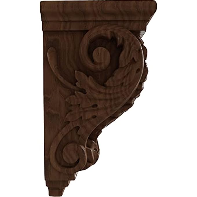 CORW03X04X07ACGM 3 1/2-INCH W X 4-INCH D X 7-INCH H SMALL ACANTHUS WOOD CORBEL, MAHOGANY - Image 3