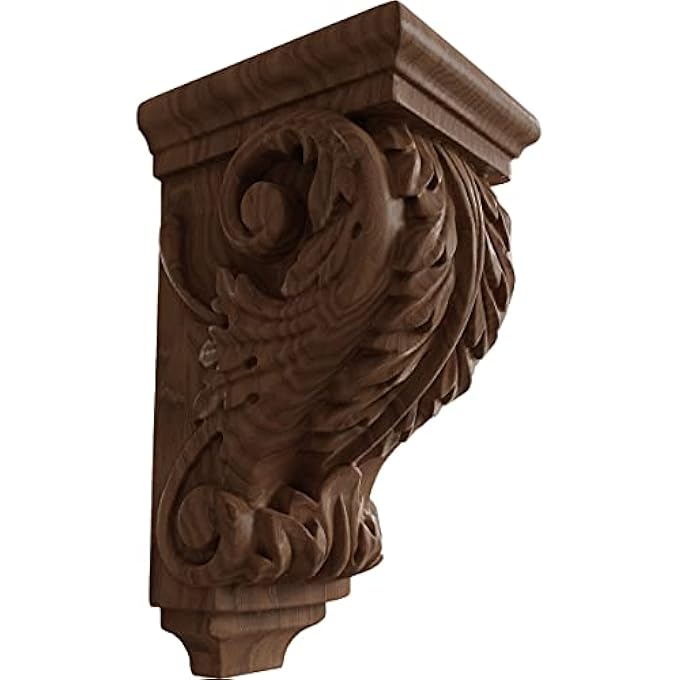 CORW03X04X07ACGM 3 1/2-INCH W X 4-INCH D X 7-INCH H SMALL ACANTHUS WOOD CORBEL, MAHOGANY - Image 1