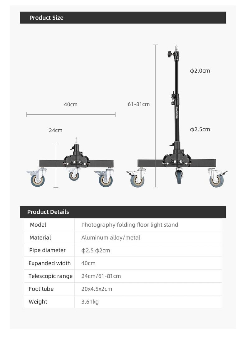 General 61-81cm/21-31.9" Profession Removable Very Sturdy Folding Floor Light Stand and Wheels for Studio Flash LED Light  - Image 2