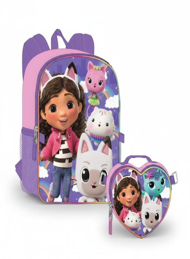 Fast Forward Gabby's Dollhouse 16" Backpacks With Lunch Bag - Licensed Characters Kids Schoolbag - Image 1