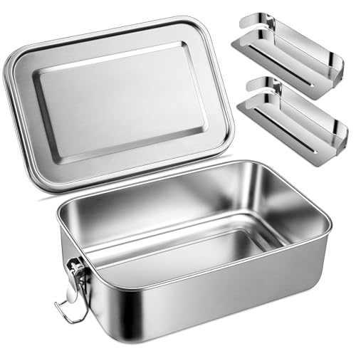 Leonyo 47oz 1810 Stainless Steel Lunch Box 1400ml Metal Bento Box for Adults with 2 Dividers LeakProof Bento Snack Containers for Women Man Dishwasher Safe Oven Safe Except for Lid - Image 1