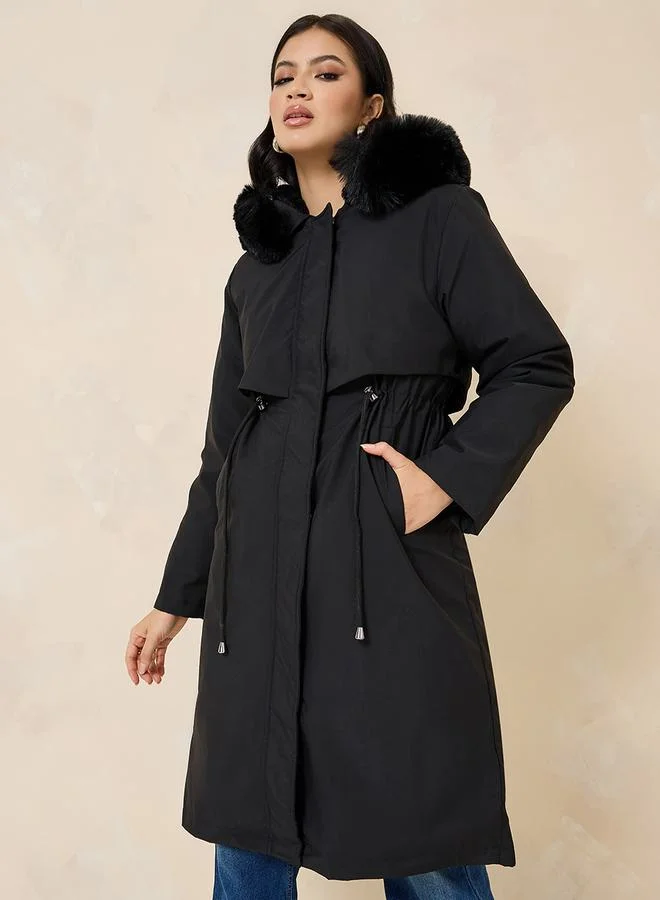 ستايلي Oversized Faux Fur Hooded Knee Length Parka