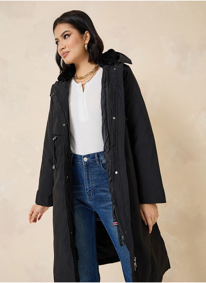 Styli - Oversized Faux Fur Hooded Knee Length Parka - Image 1