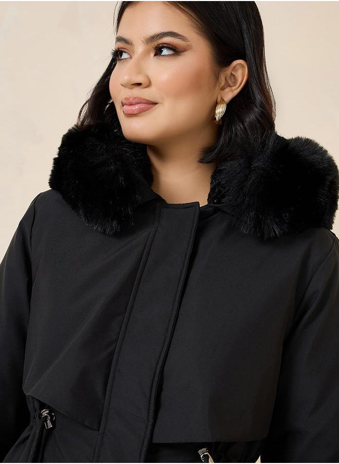 Styli - Oversized Faux Fur Hooded Knee Length Parka - Image 1
