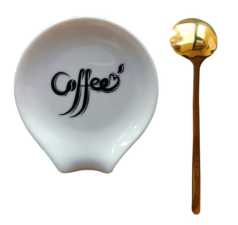 PFCTRJR Ceramic Coffee Spoon Rest Small Coffee Spoon Holder Porcelain Spoon Holder Ceramic Spoon Rest for TablespoonTeaspoonBar SpoonCoffee Bar Accessories Spoon RestGold Spoon 