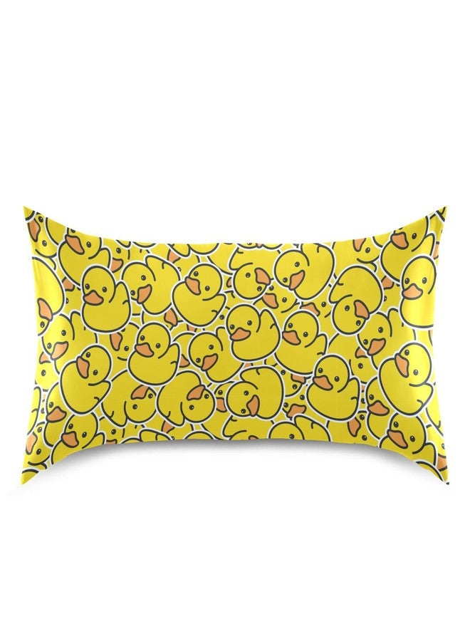 KOPIRIT Rubber Duck Pillow Covers Silk Pillowcase for Hair and Skin Soft and Smooth Cooling Satin Pillowcase Standard Size Pillow Case for Bed Bedroom Women Boys Girls (20x26 Inch) - Image 3