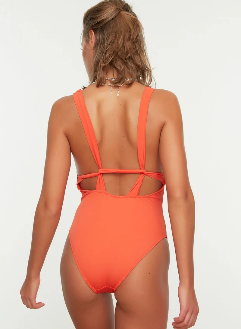 trendyol Plunge Neck High Leg Swimsuit